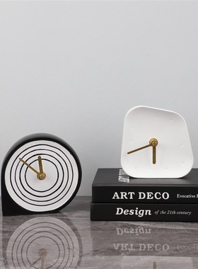 现代简约b轻奢创意大理石时钟摆件客厅电视柜玄关桌面座钟家居装