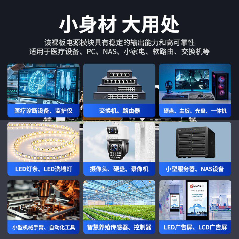 12V20A25A超薄开关电源r模块裸板LLC+PFC PC软路由NAS光猫12V300W