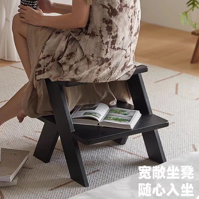 复古黑色白蜡木实木n菲多梯凳家用人字梯凳子多功能双层置物架边,住宅家具,梯凳,淘宝优惠券,粉丝福利购,淘宝优惠卷