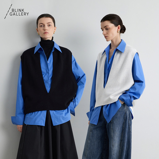 BLINK/ 女装缩绒羊毛龟背感v领马甲宽松女士背心马夹百搭