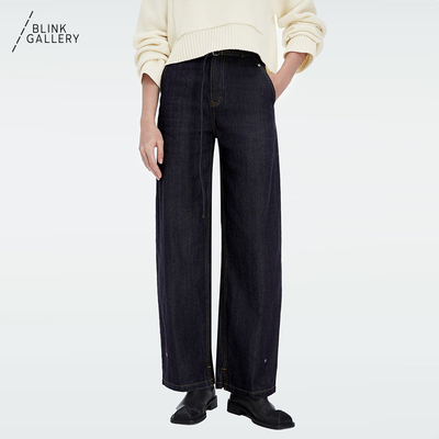 BLINK/环保原色设计感女装牛仔阔腿裤宽松休闲百搭简约通勤多穿法