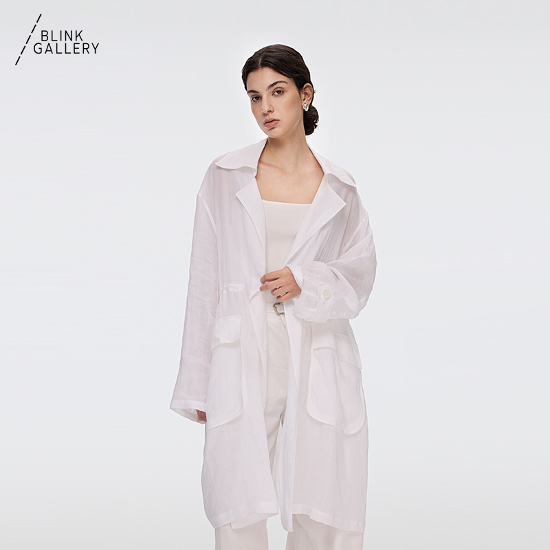 BLINK/及简廓型透工装苎麻防晒外套收腰超薄轻透风衣