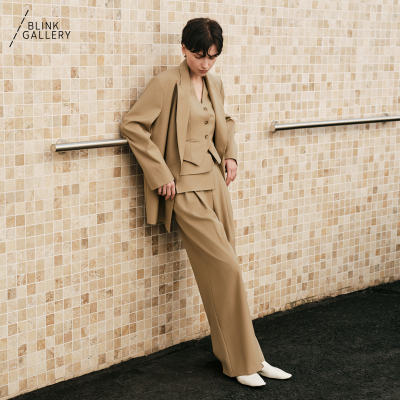 BLINK/新西兰美丽诺羊毛真丝重磅休闲西裤经典老钱风双褶垂坠感