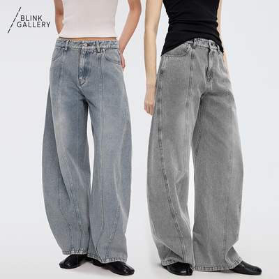 BLINK/弯刀造型复古丹宁主义水洗牛仔弯刀裤香蕉裤
