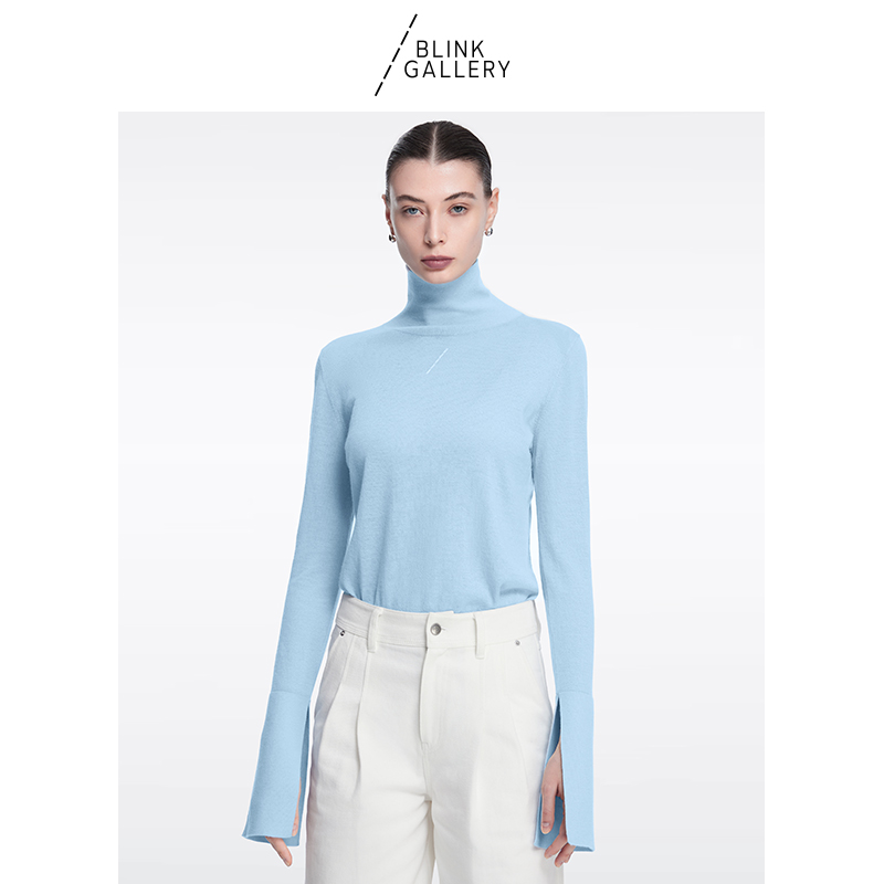 BLINK/女装羊绒logo打底衫高领内搭柔软舒适袖口开叉设计感百搭