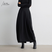 BLINK 重磅精纺羊毛高腰花苞垂坠垂顺半裙ROW风全身褶皱廓形通勤