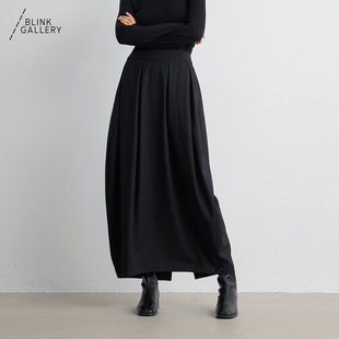 BLINK 重磅精纺羊毛高腰花苞垂坠垂顺半裙ROW风全身褶皱廓形通勤