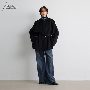 毛呢系带外套 廓形短大衣经典 BLINK 重磅平绒工艺羊毛羊绒复古工装