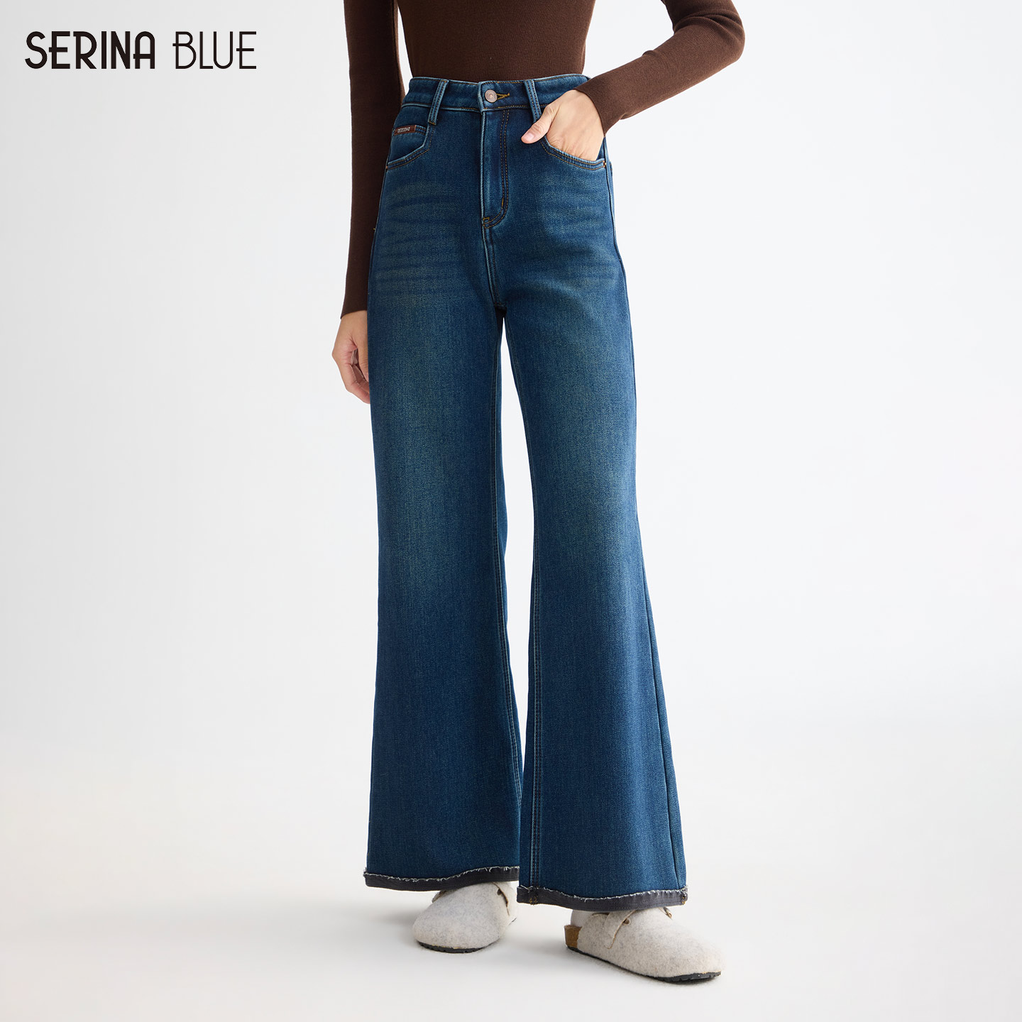 SeRinaBlue高腰微喇女款牛仔裤