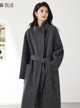 SeRinaBlue2026年秋春季新款100%纯羊毛宽松双面呢外套羊毛大衣女