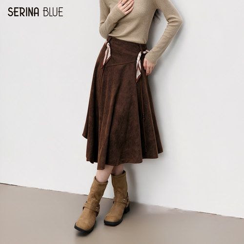 SeRinaBlue仿麂皮绒女a字半身裙