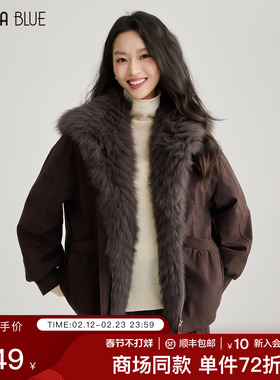 SeRina Blue商场同款冬季复古狐狸毛领羽绒服女可拆卸毛领短外套