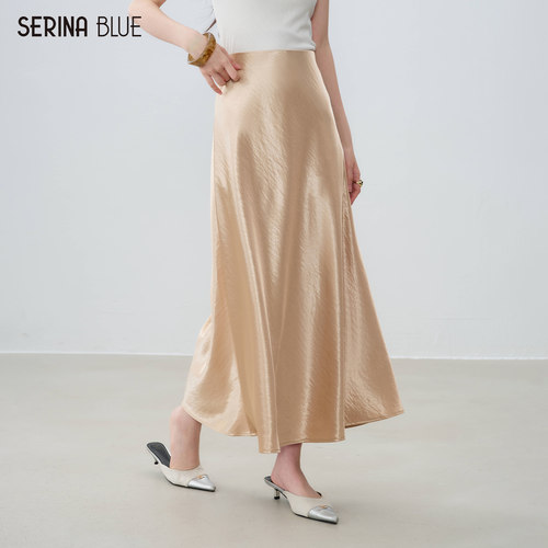 SeRinaBlue高腰缎面女士半身裙