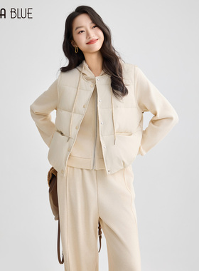 SeRina Blue商场同款2025冬季新款马甲卫衣开衫套装女时尚三件套