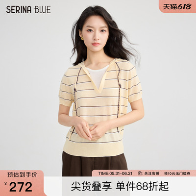 SeRinaBlue新款连帽假两件女t恤