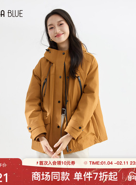 SeRina Blue商场同款冬季新款90白鸭绒外套休闲连帽冲锋羽绒服女