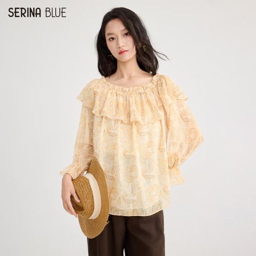 SeRinaBlue新款荷叶边女士上衣