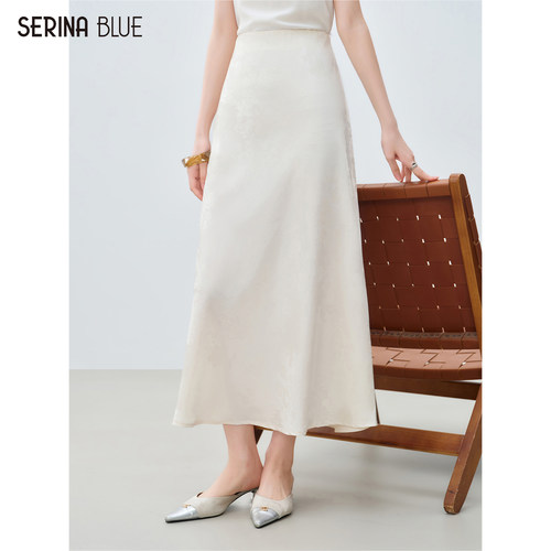 SeRinaBlue国风提花缎面女半身裙
