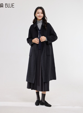 SeRina Blue商场同款2025冬季中长款羊毛双面呢大衣女士毛呢外套