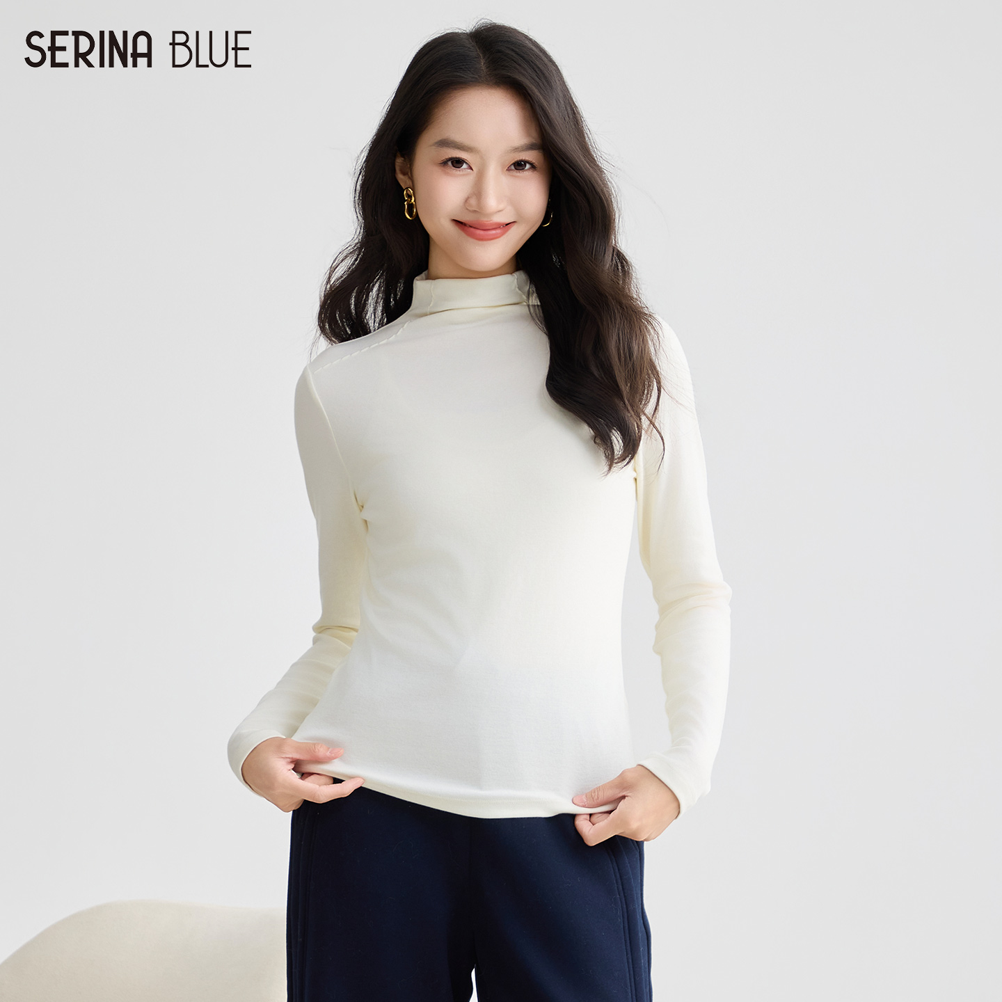 SeRinaBlue半高领针织衫打底衫女