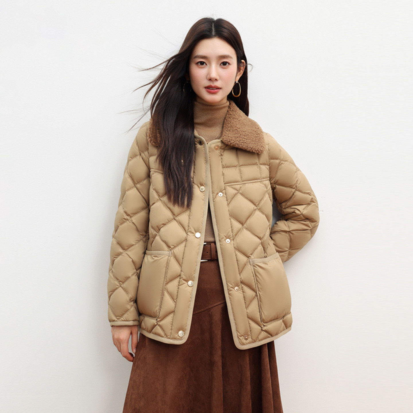 鹅绒菱格雪中飞服女复古外套保暖