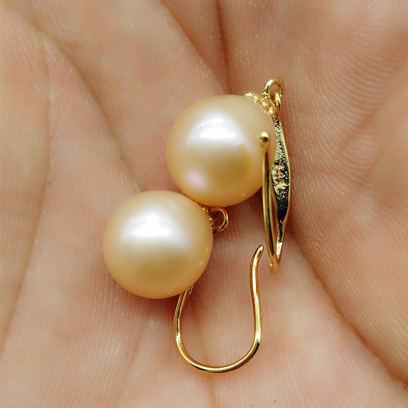 GENUINE 9-11MM AAA+ Faint pink SOUTH SEA PEARLS EARRING 14k/