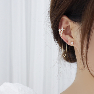 极速Charm Bling Asymmetry Star Women Earring Temperament Tas