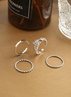叨创意超仙蝴蝶螺旋四件套戒指女ins风简约开食指关节戒气质食指