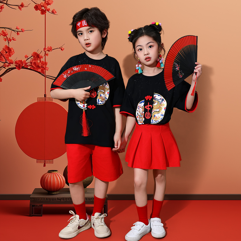 极速儿童啦啦队演出服小学生运动会服装男女童国潮嘻哈街舞表演服