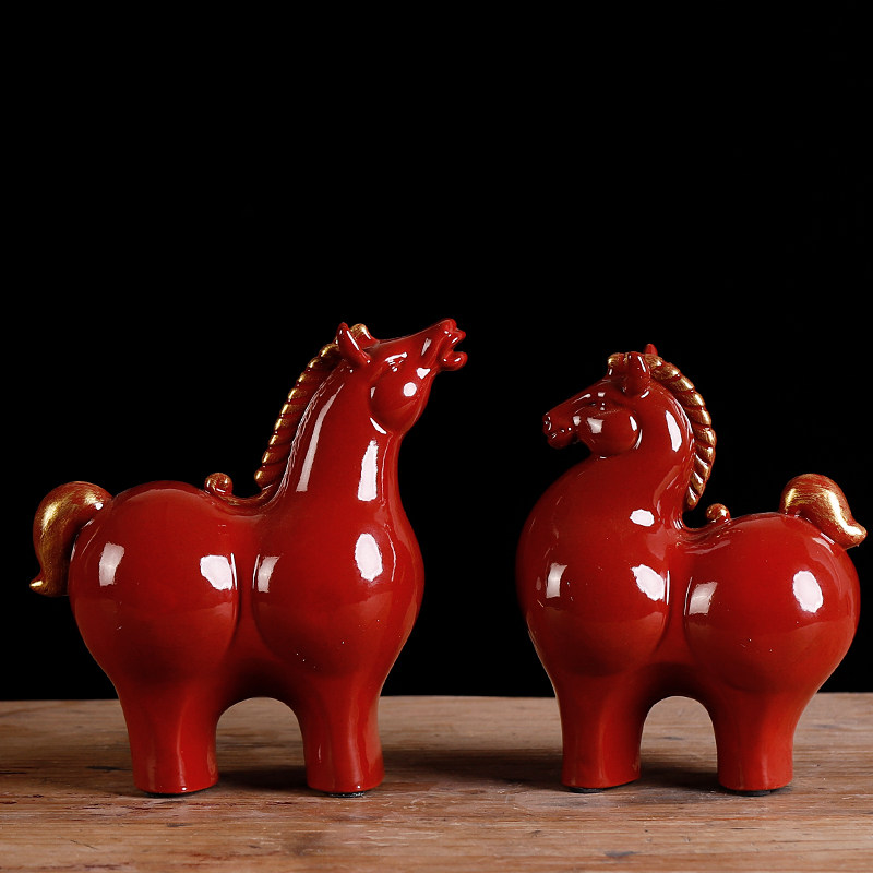 陶瓷小号唐马一对马工艺品摆件客厅书房电视柜酒柜博古架装饰摆设