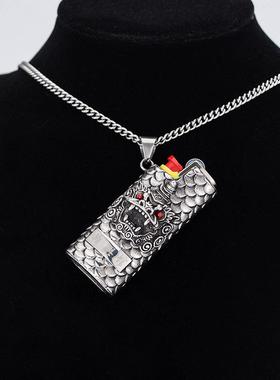 打火机创意男士比克一次性砂轮套手工貔貅麒麟项链首领浮雕老式瞳