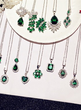 祖母绿宝石水晶短款项链锁骨链轻奢复古简约仙女锆石水滴心形女潮