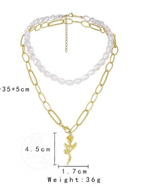 -New Double Layer Pearl Rose Necklace Simple Temperament Bea