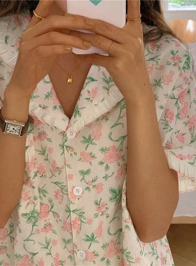 Korean Style Women Pijimas  Floral Print Casual Homewear Sho