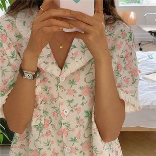 Pijimas Floral Print Korean Homewear Women Casual Sho Style