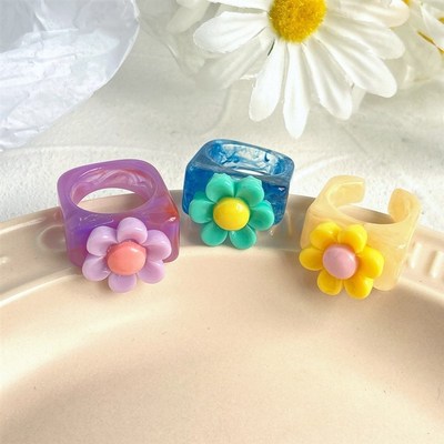 Flower Rings women ring 清新花朵戒指气质设计感树脂手饰