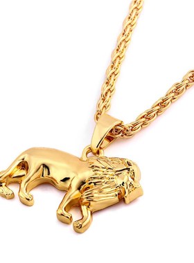 Fashion Hip Hop Lion Animal Pendant Necklace Long Metal Swea