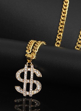 Men Gold Dollar Pendant Necklace Gangster Pimp Hip Hop Chain