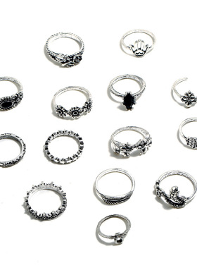 极速Retro fashion European style flower leaf  joint ring set