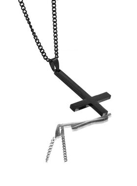 倒十字架吊坠不掉色黑色倒逆十字架钛钢项链女潮男个性简约不锈钢