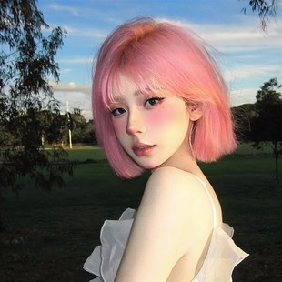 快速发货水舞粉色假发短发全头套y女自然日韩式微卷浅色lolita彩