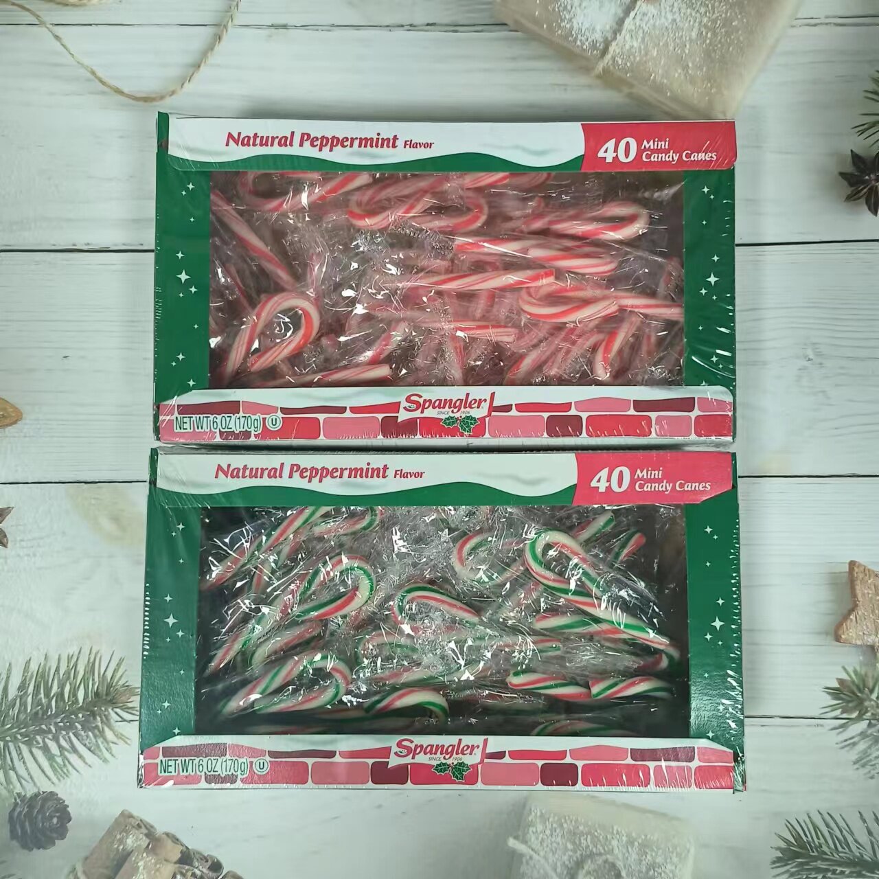 美国进口Spangler圣诞节新年节日礼盒装拐杖糖彩虹味硬糖零食糖果