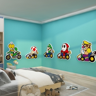 速发儿童房间布置床头男孩卧室墙面装 饰丽具超级玛纸马里奥立体贴