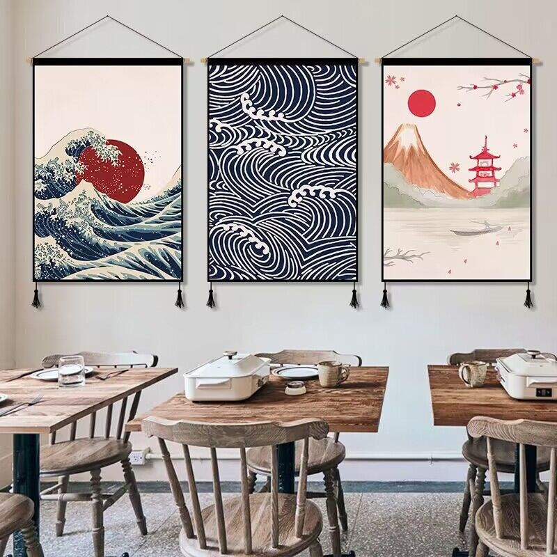 速发日式浮世绘布艺挂画背景墙装饰画餐厅书房挂布电表箱遮挡布挂图片