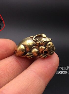 速发实心铜貔貅器挂件吊坠貔铜招财黄貅兽小摆件古玩铜小铜雕仿古