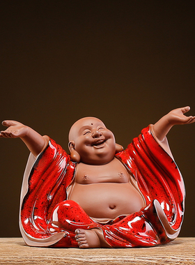 速发创意招财弥勒艺陶瓷工佛品摆大件肚笑佛神像装饰品新中式家居