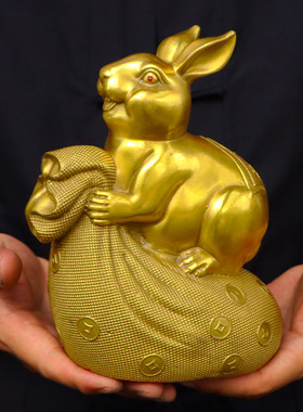 速发纯铜兔厅财件兔摆富十二生肖兔招财聚宝盆吉祥客子玄关桌面装