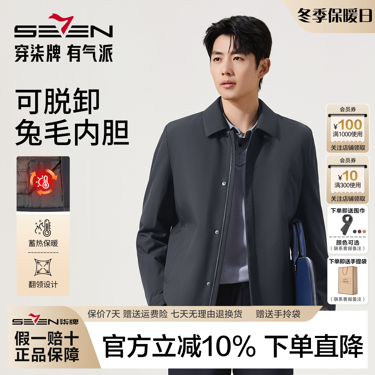 高端男士商务翻领厚款皮草外套