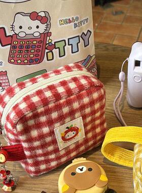 可爱红色小猫拍立得收纳包女学生零钱包百搭便携装ccd手提收纳包