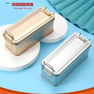 速发纯色简单长方形带扣铁酥梨凤酥雪花盒包装金属搭扣铁盒茶叶包